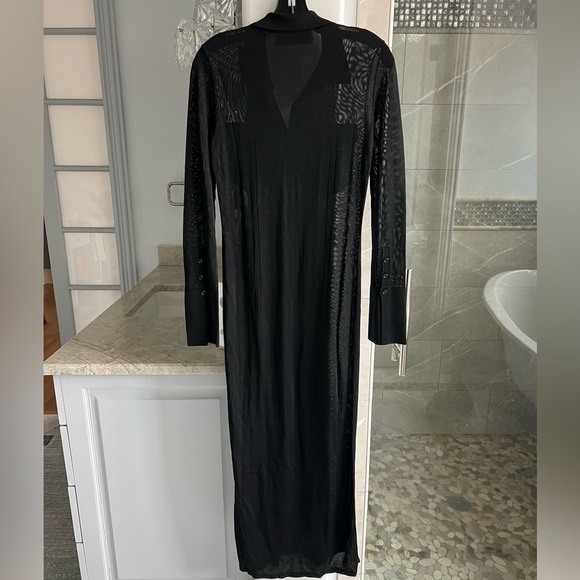 AYA MUSE Amur Mesh Button-Front Collared Maxi Dress Black - Picture 11 of 13